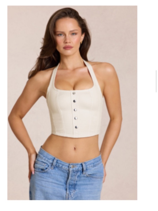 Oh Polly Tops - Oh Polly Cream Halter Button-Front Crop Top